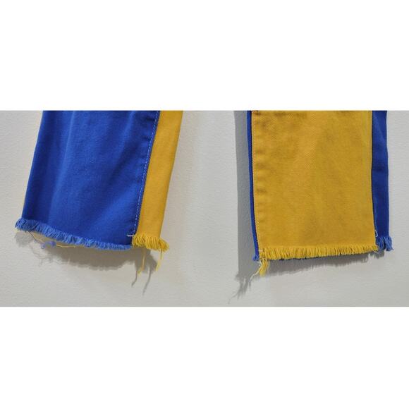 Color Block Jeans Womens X-Small Raw Hem Multi-Colored Patchwork Funky Fun Jeans - Picture 8 of 10